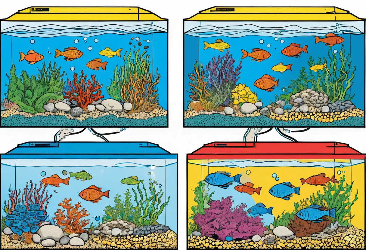 Frisch eingerichtetes Aquarium während der Einlaufphase mit Pflanzen und Filter