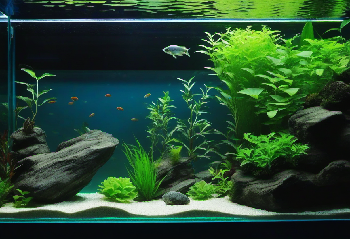 Ruhiges bepflanztes Aquarium mit aufsteigenden Luftblasen – Symbolbild für leises, harmonisches Aquarium