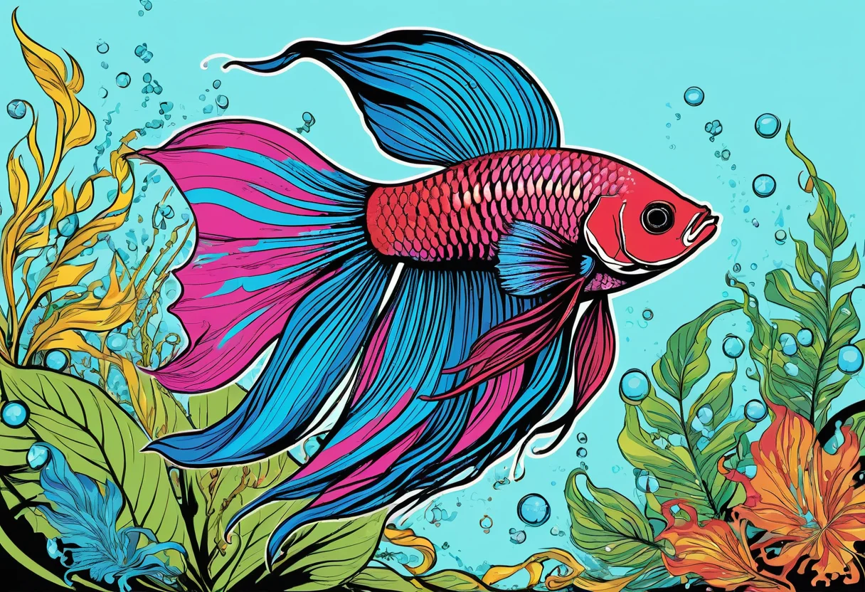 Farbenprächtiger Betta splendens Kampffisch in einem bepflanzten Aquarium
